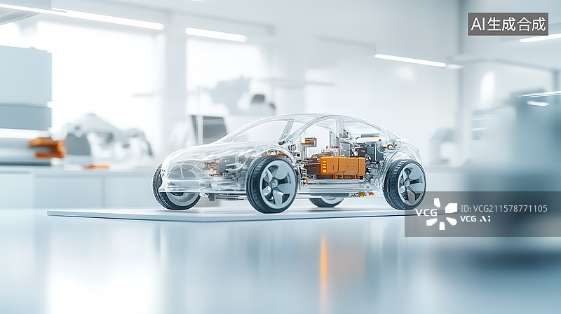 【AI数字艺术】新能源电动汽车固态电池科技工厂汽车透视图图片素材