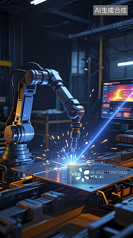 【AI数字艺术】工业场景中机械臂正在焊接图片素材