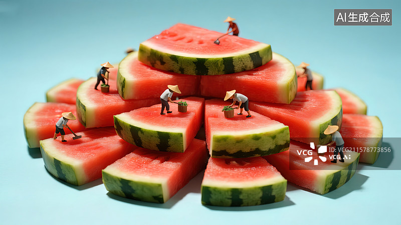 【AI数字艺术】微观世界里的西瓜田园图片素材