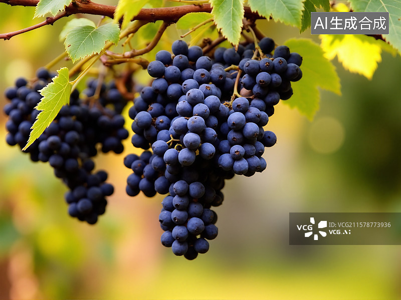 【AI数字艺术】葡萄藤上饱满葡萄串诱人图片素材