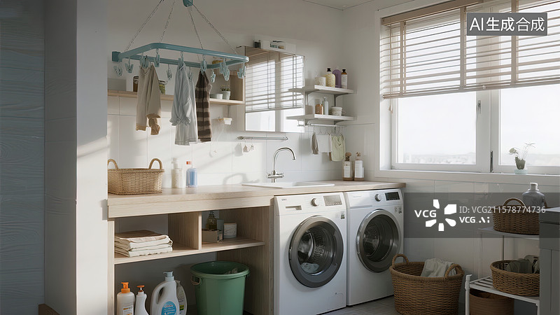 【AI数字艺术】洁净舒适的洗衣空间图片素材