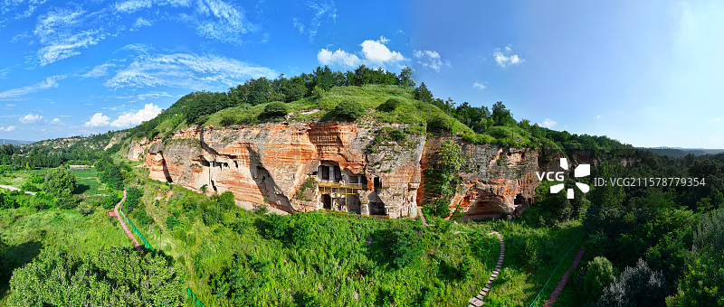 甘肃平凉市泾川县罗汉洞石窟航拍图片素材