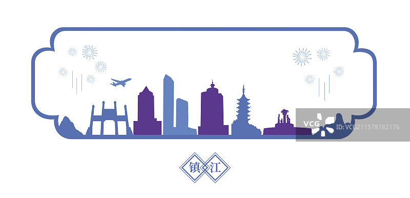 镇江周年庆剪纸风传统非遗剪纸新年窗花矢量插画海报模板图片素材