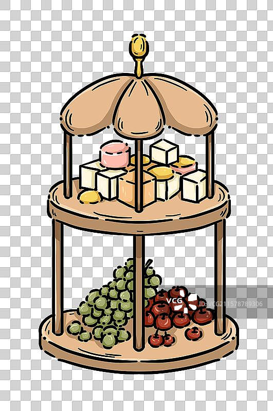 下午茶蛋糕架文创贴纸插画图片素材