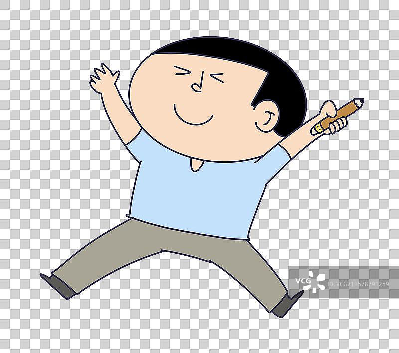 拿着铅笔跳跃庆祝的学生图片素材