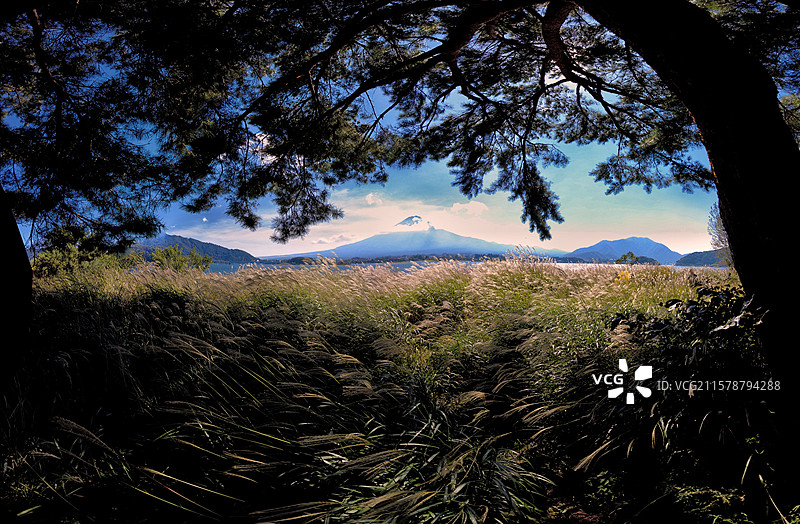 富士山是日本本州岛中南部的活火山，海拔 3775.63 米，山体呈圆锥状，山顶积雪，山麓有富士五湖，图片素材