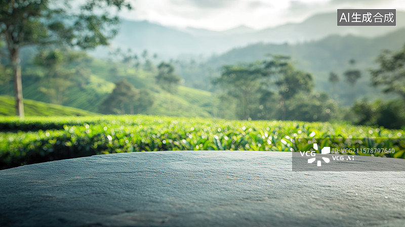 【AI数字艺术】春天茶园背景下的晾晒茶叶平台图片素材