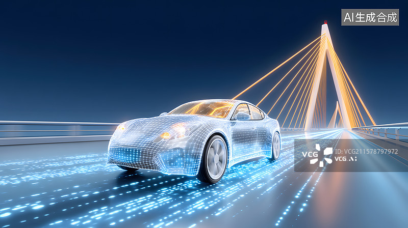 【AI数字艺术】未来科技感高速公路上的汽车图片素材