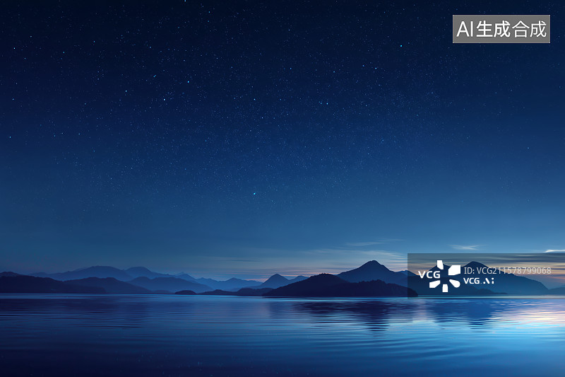 【AI数字艺术】繁星点点的夜空下，一片宁静的海洋图片素材