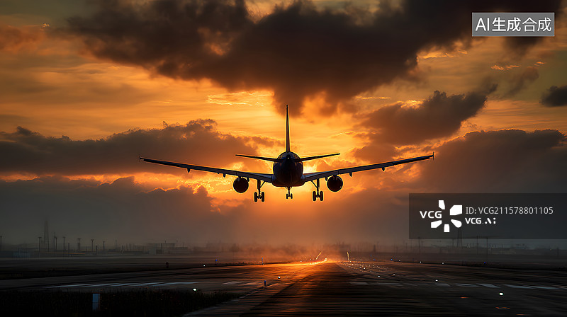 【AI数字艺术】机场跑道上的飞机图片素材