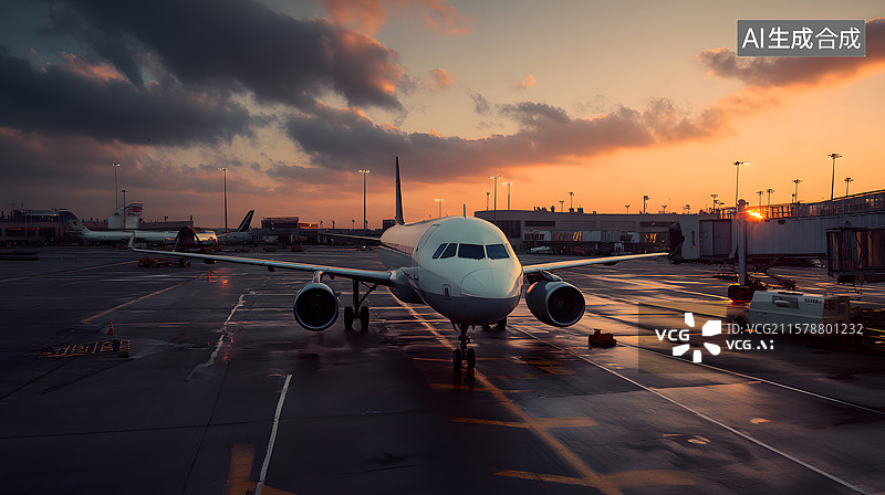 【AI数字艺术】机场跑道上的飞机图片素材