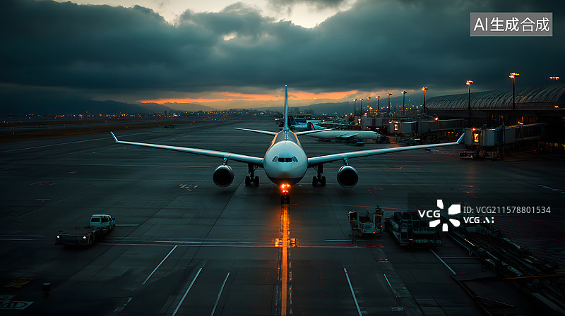 【AI数字艺术】机场停机坪上的飞机图片素材
