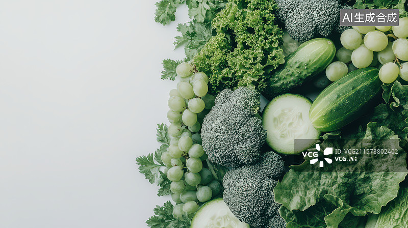【AI数字艺术】​​新鲜绿色蔬菜组合特写图​​图片素材