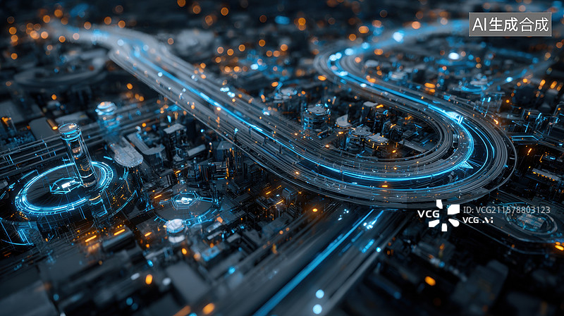 【AI数字艺术】未来城市夜景与智能交通系统图片素材