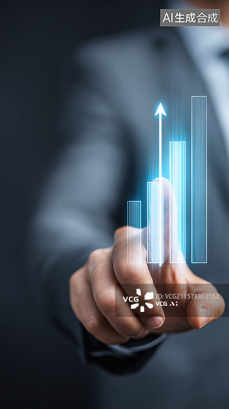 【AI数字艺术】商务人士触摸虚拟增长图表图片素材