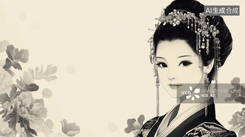【AI数字艺术】​​古典佳人侧颜优雅气质​​图片素材