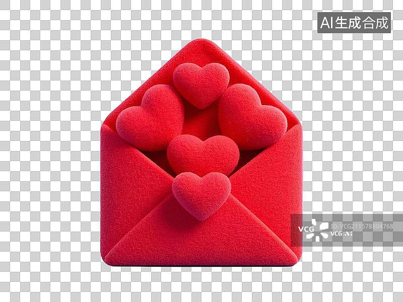 【AI数字艺术】3D毛毡红色信封图标图片素材