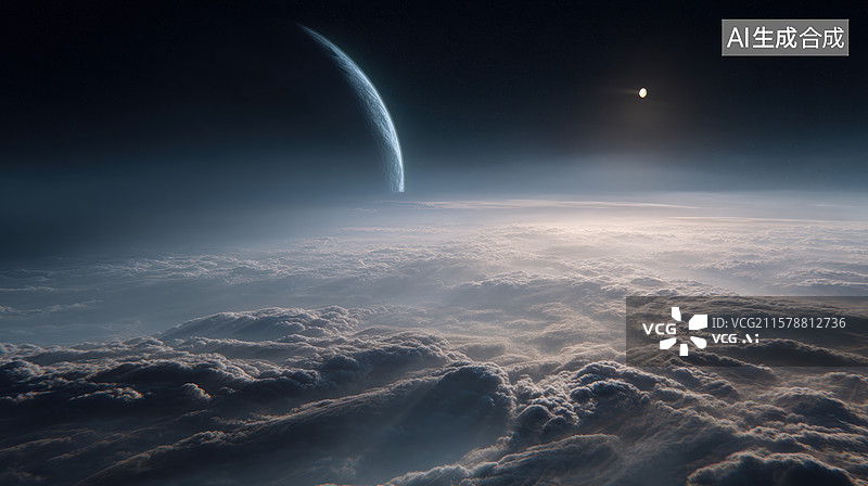【AI数字艺术】行星边缘与云海的壮丽景象图片素材