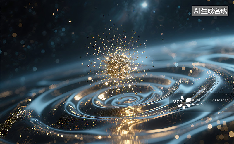 【AI数字艺术】液态铱金表面光波扩散时空涟漪光纹背景图片素材