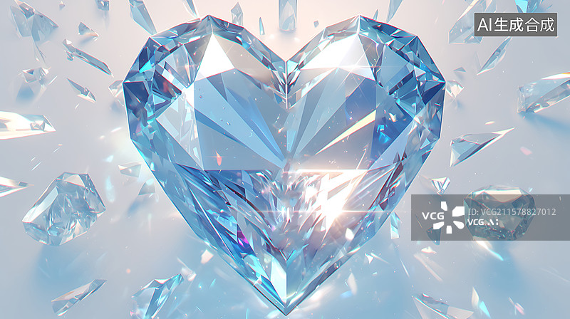 【AI数字艺术】蓝色心形水晶特写图片素材