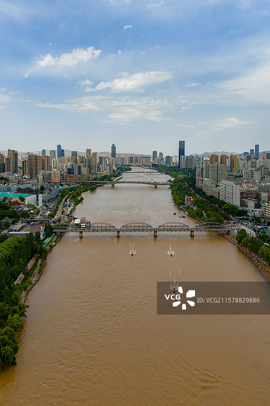 甘肃兰州 黄河 中山桥 城市风光 航拍图片素材