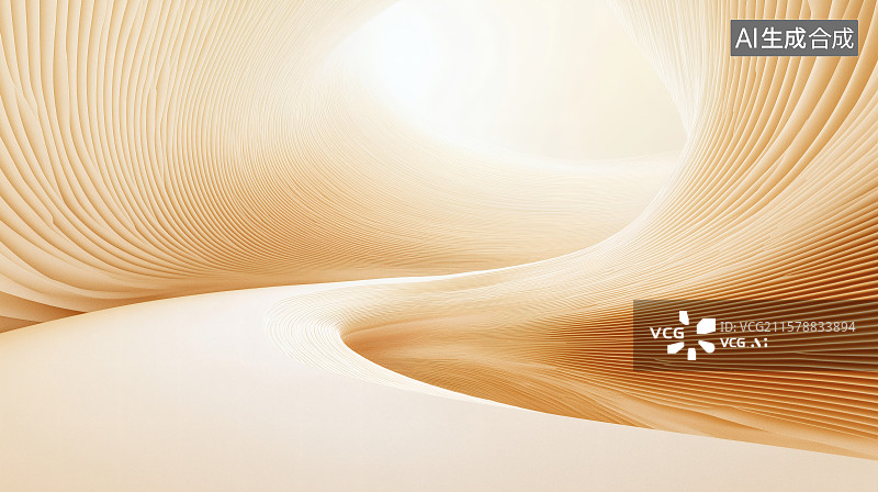 【AI数字艺术】抽象浅金色三维曲线背景图片素材