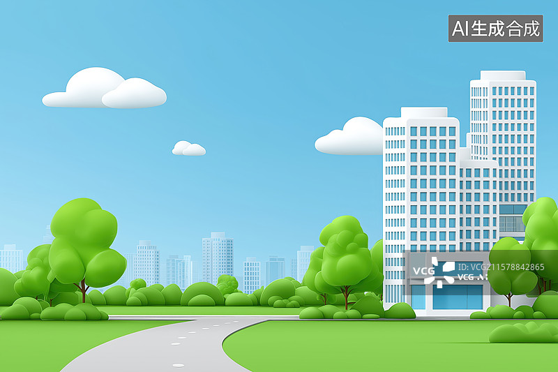 【AI数字艺术】现代城市景观与绿树图片素材