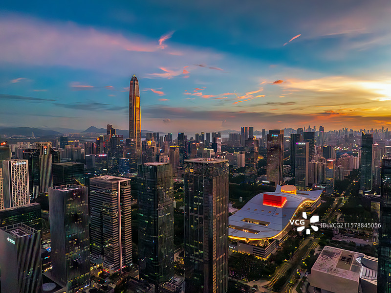 深圳福田城市地标建筑夜景风光图片素材