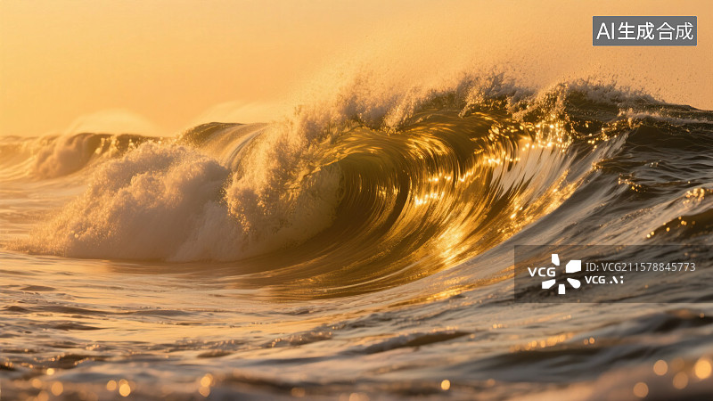 【AI数字艺术】黄昏中的海浪，夕阳下的惊涛巨浪，浪管，冲浪图片素材