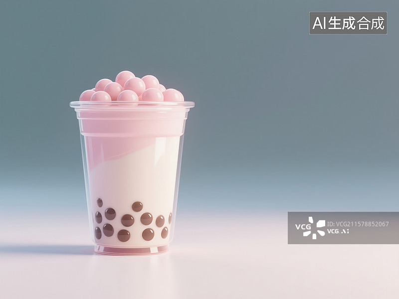 【AI数字艺术】草莓珍珠奶茶3D插画创意商业白色背景夏季甜品和外卖美食海报咖啡厅菜单饮料广告包装图片素材