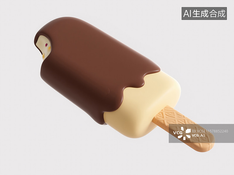 【AI数字艺术】清凉巧克力冰淇淋夏日美味的3D插画创意抽象商业白色背景大暑节气夏日夏天健康甜点营养书籍封面图片素材