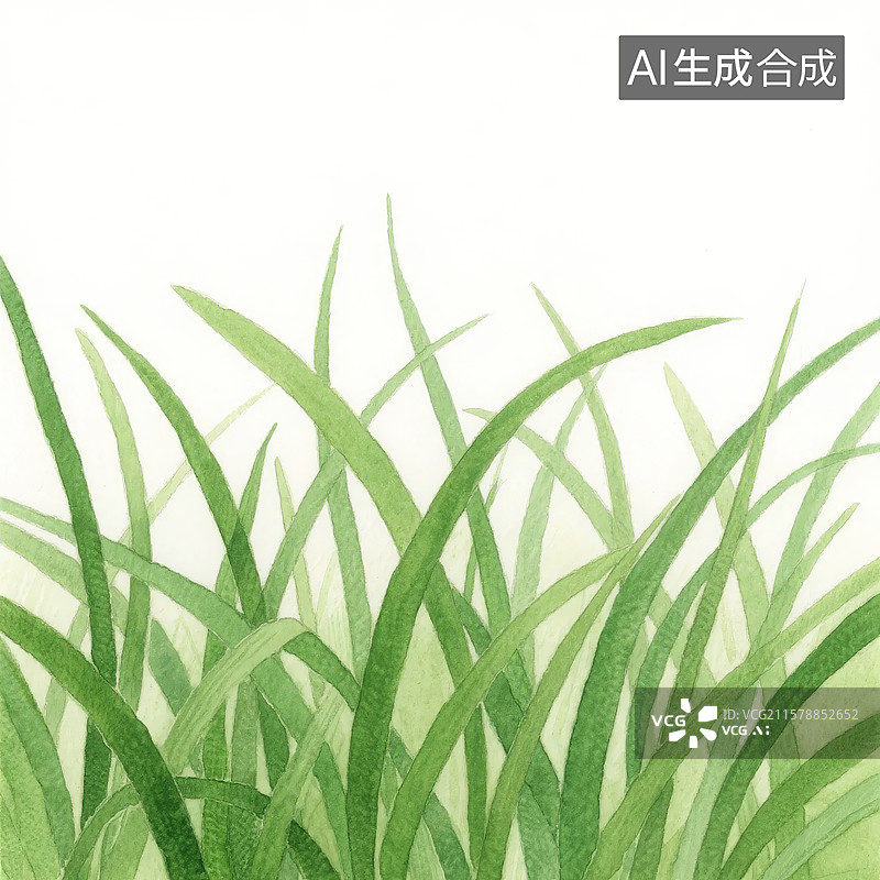 【AI数字艺术】水彩风格的绿色草丛图片素材