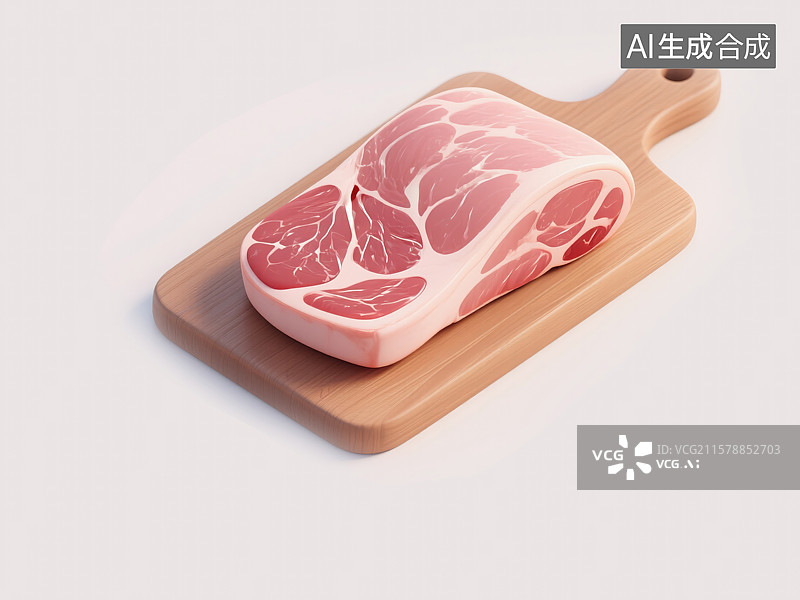 【AI数字艺术】木砧板上的新鲜猪肉牛肉烹饪和食品行业创意3D插画健康有机肉类商超包装商业烹饪书籍白色背景图片素材