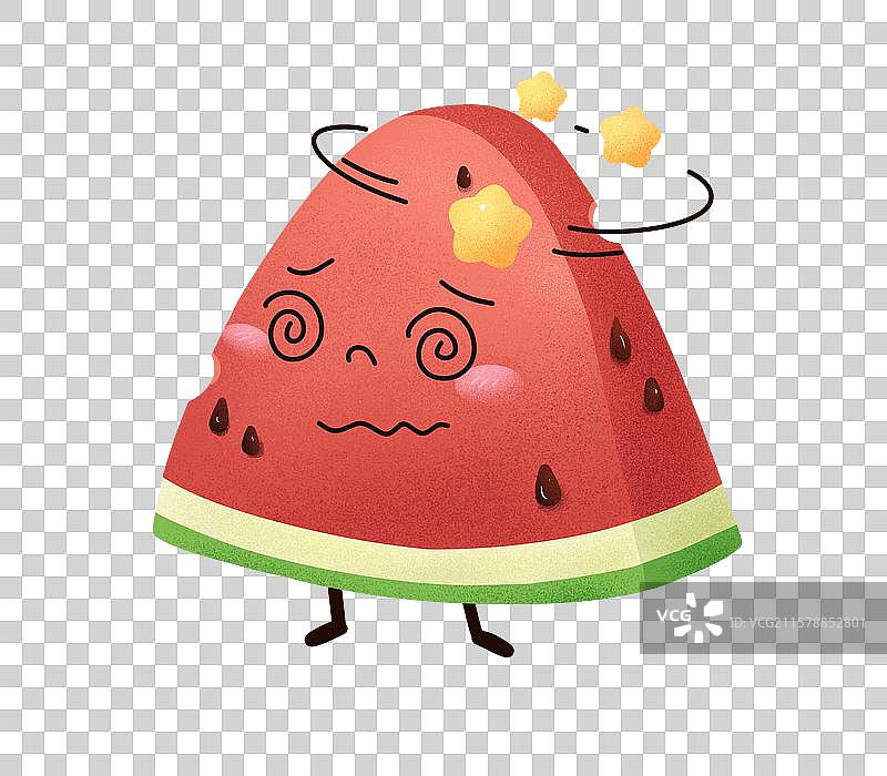 手绘肌理噪点风之西瓜眩晕可爱表情免抠元素图片素材