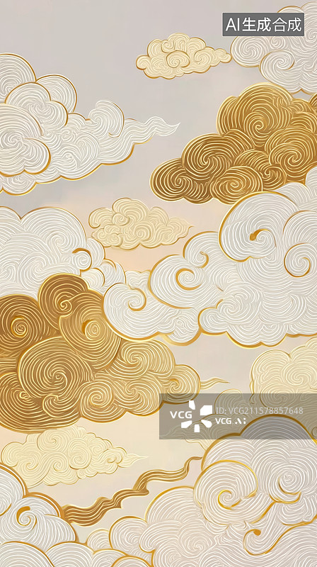 【AI数字艺术】金色与白色祥云图案背景图片素材