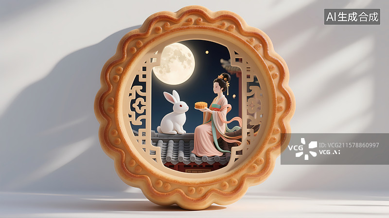 【AI数字艺术】月光下的女子与兔子图片素材