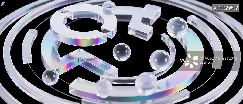 【AI数字艺术】透明几何图形与光球的动态组合图片素材
