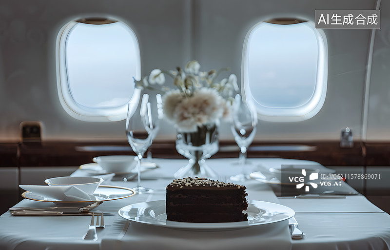 【AI数字艺术】飞机上的豪华座椅和餐具图片素材