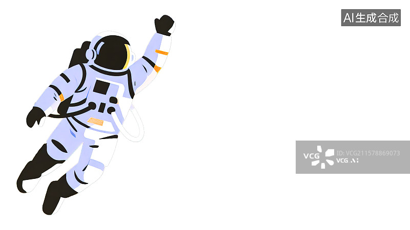 【AI数字艺术】2D卡通居左背景趣味扁平元素，航天员在宇宙空间太空漂浮失重遨游科幻科技感航天探索星际主题绘本角图配图图片素材
