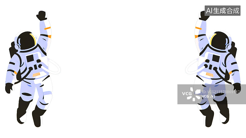 【AI数字艺术】2D卡通两侧背景趣味扁平元素，航天员在宇宙空间太空漂浮失重遨游科幻科技感航天探索星际主题绘本角图配图图片素材