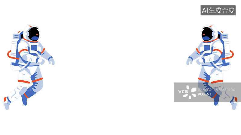 【AI数字艺术】2D卡通两侧背景趣味扁平元素，航天员在宇宙空间太空漂浮失重遨游科幻科技感航天探索星际主题绘本角图配图图片素材