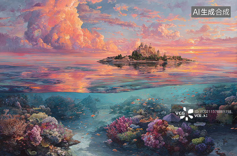 【AI数字艺术】海底梦幻岛图片素材