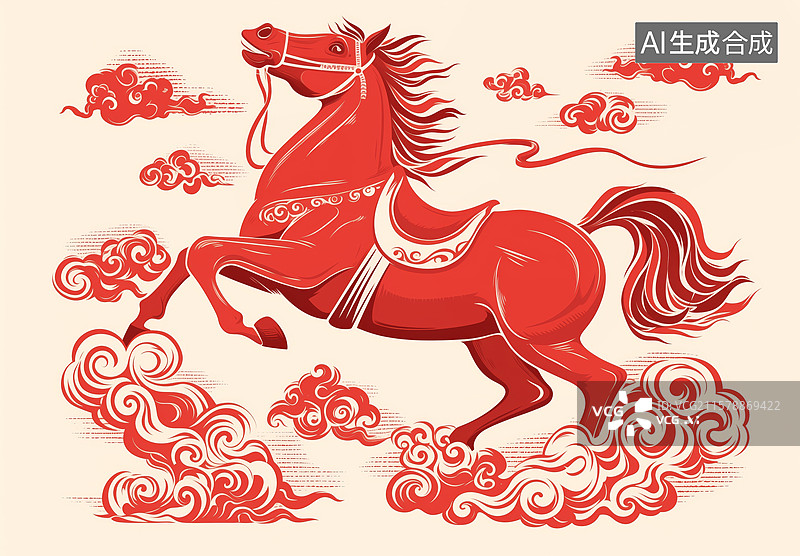 【AI数字艺术】红色骏马腾云图图片素材
