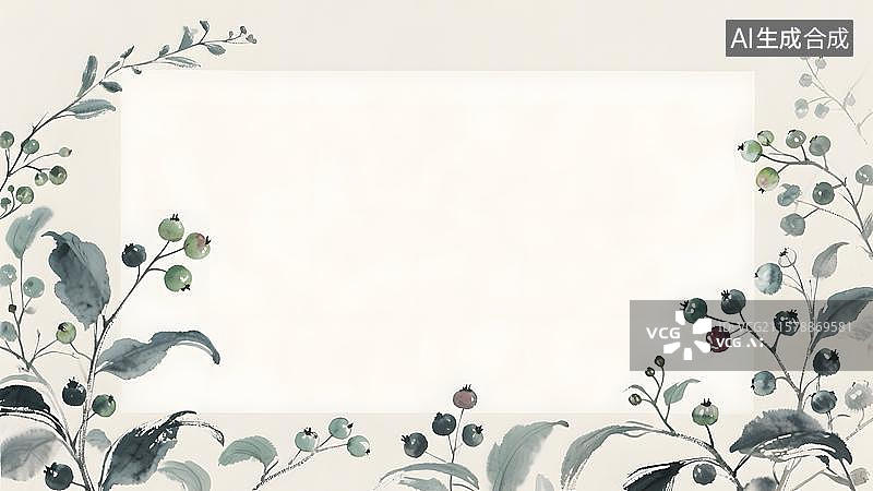 【AI数字艺术】水墨画龙葵草本植物边框装饰背景图片素材