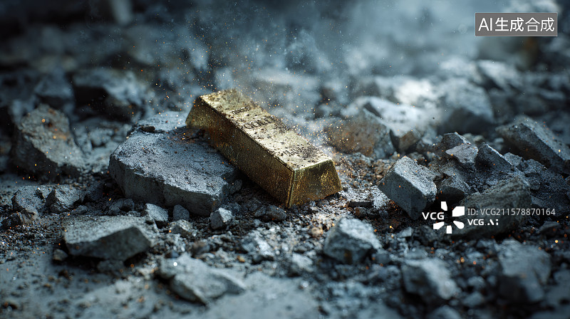 【AI数字艺术】碎石堆中金条闪耀象征财富与资源图片素材