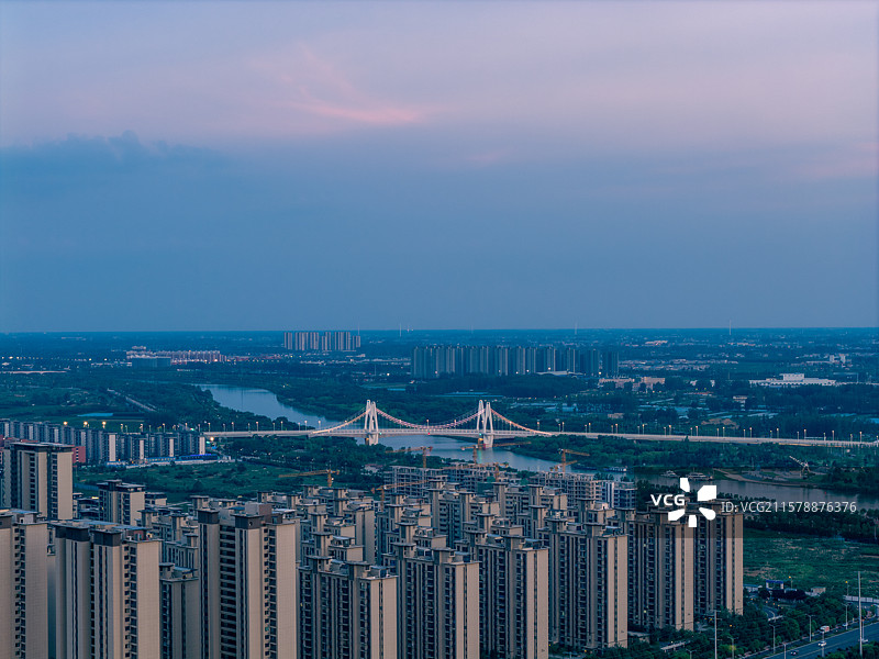 河南周口 城乡一体化示范区 文昌大道  城市天际线 日落 晚霞  大景 全景图片素材