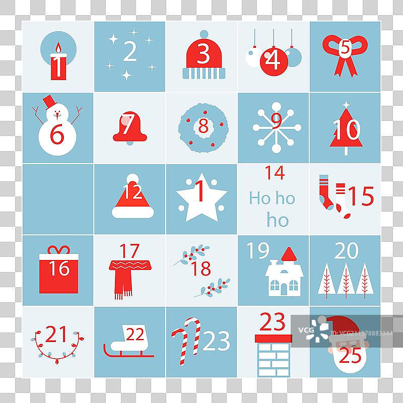 蓝色和红色的降临日历图片素材