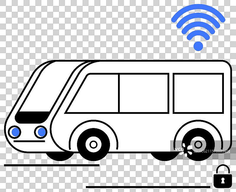 智能公交车，具备无线连接和安全功能图片素材