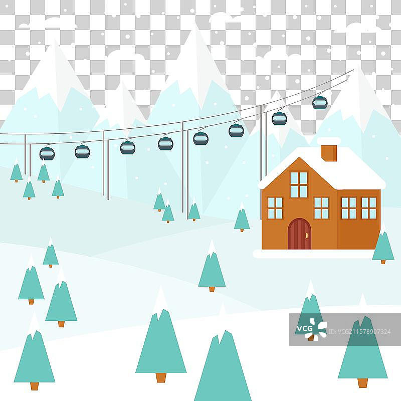 滑雪度假村设计与树木图片素材