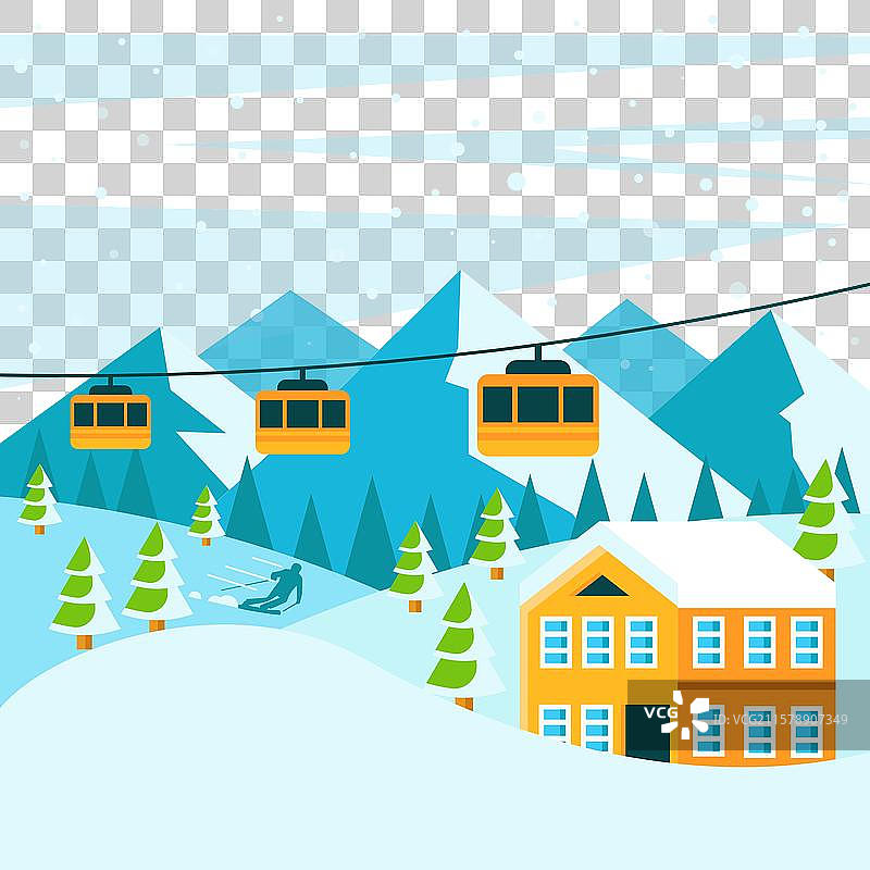 滑雪度假村设计与黄色房屋图片素材